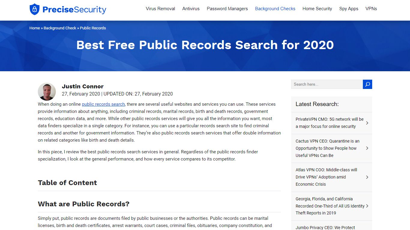 Best Free Public Records Search for 2020 - PreciseSecurity.com